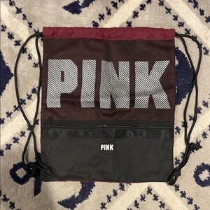 PINK Victoria's Secret Black and Burgundy Drawstring Bag